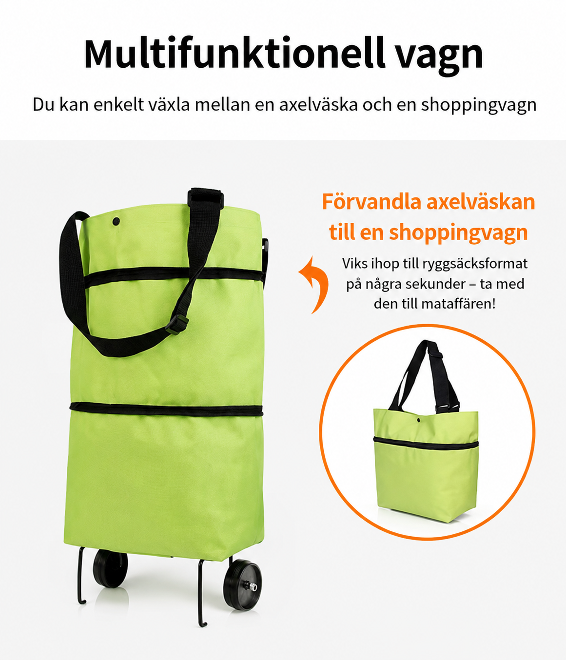 CarryGo™ - Hopfällbar 2-i-1 Shoppingväska med Hjul