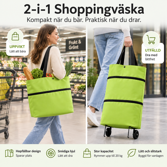 CarryGo™ - Hopfällbar 2-i-1 Shoppingväska med Hjul