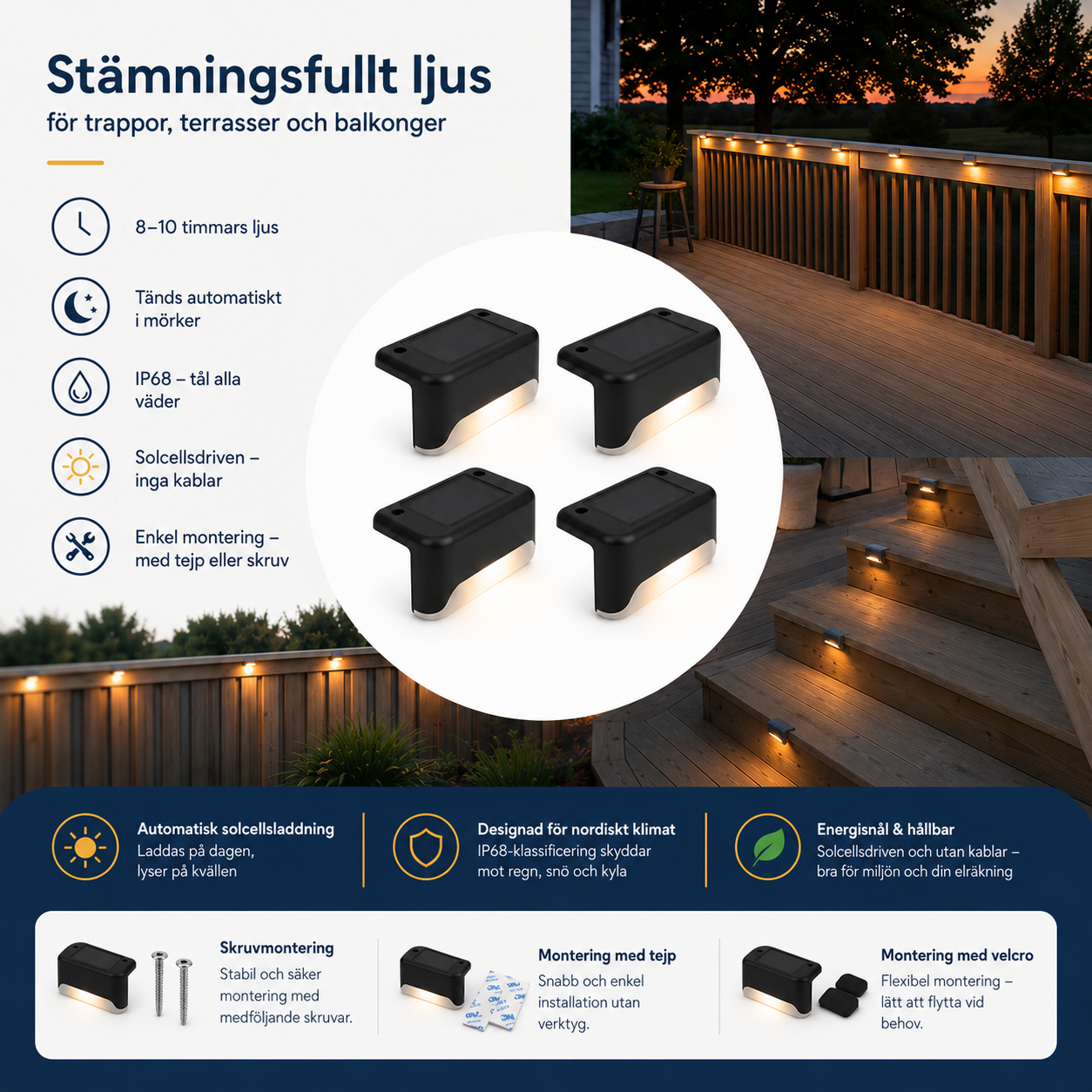 GlowStep™ – Automatisk Belysning för Trappa & Uteplats - 4-pack