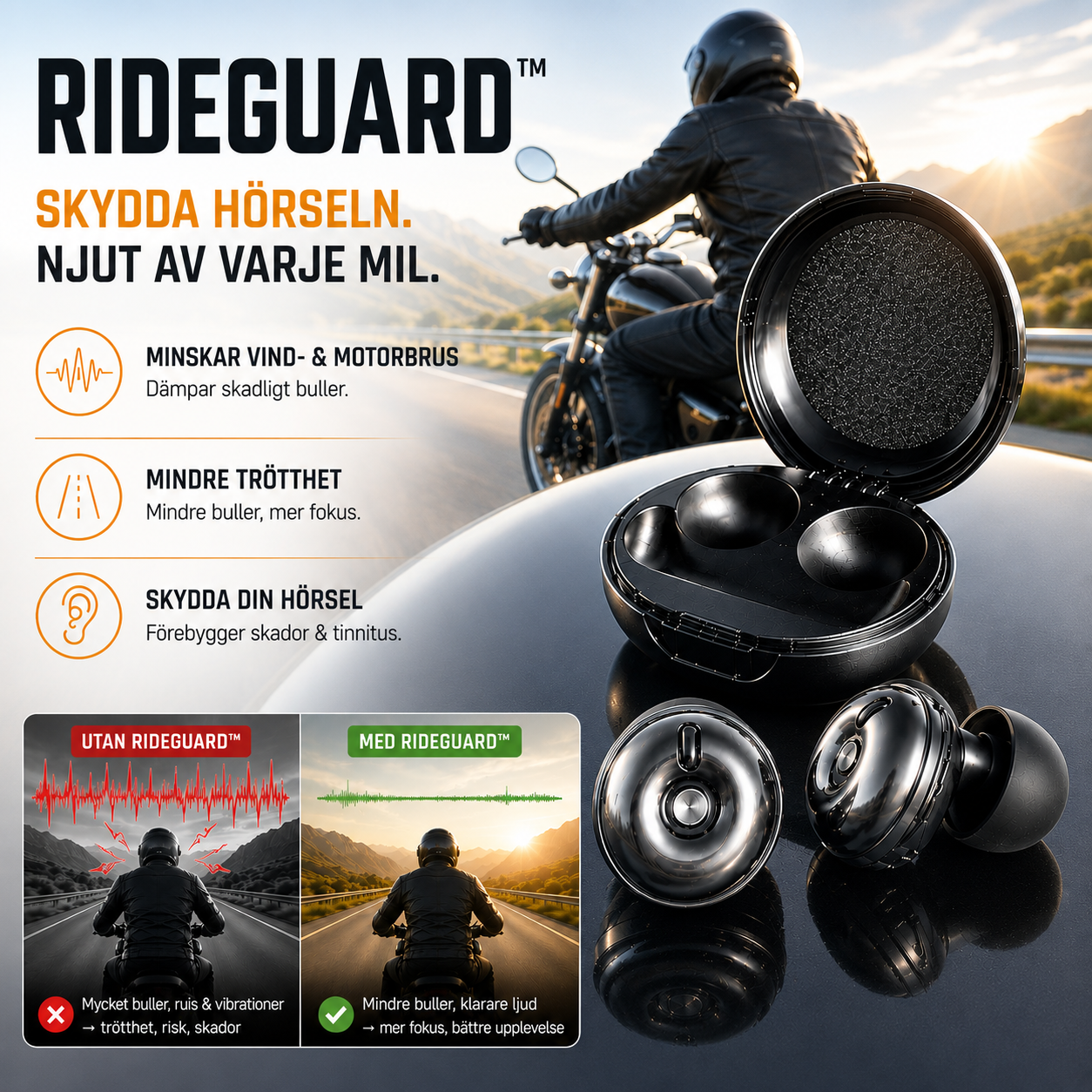 RideGuard™ – Justerbart høreværn til motorcykel.