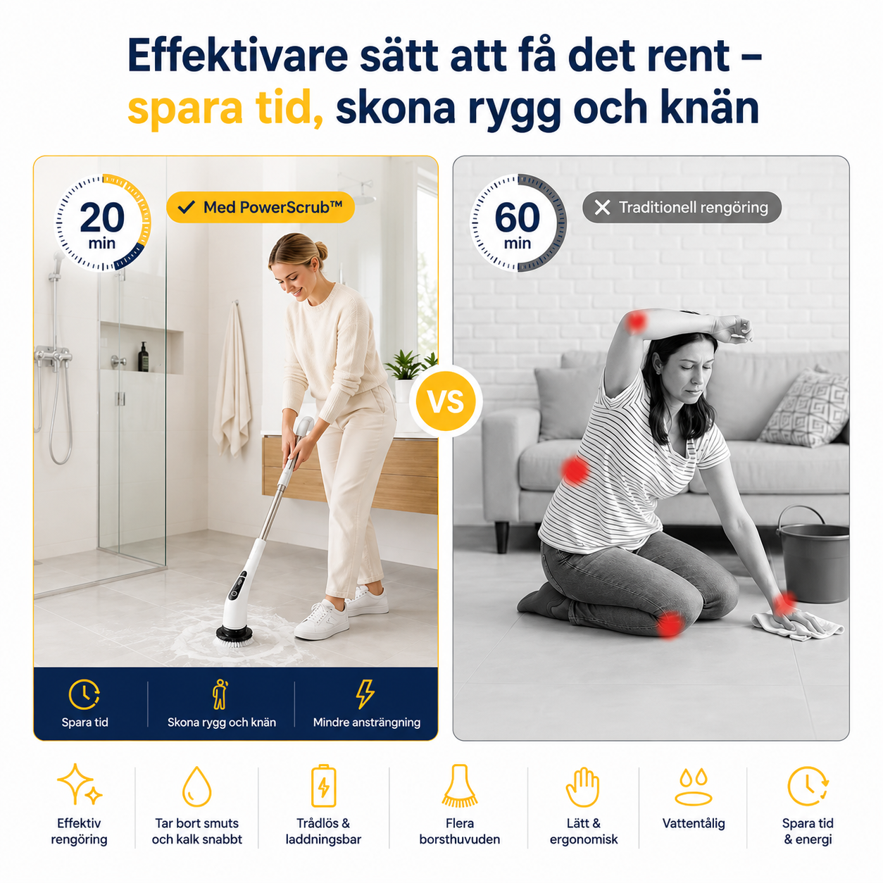 PowerScrub™ Elektrisk Rengöringsborste – Rengör Snabbare & Enklare
