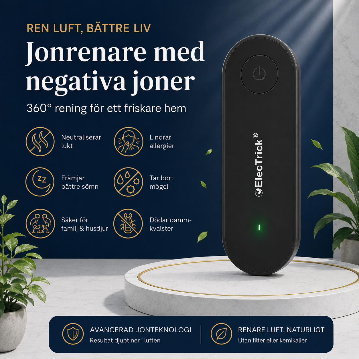 PureFlow™ Luftjonisator - Renare luft för ett friskare hem – på bara 30 minuter