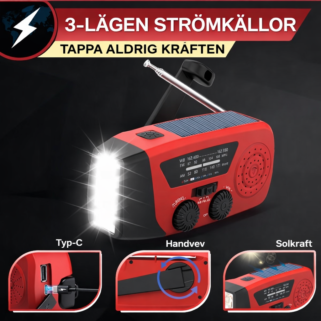 StormGuard™ Nödradio – Radio, Lampa & Krisberedskap i Ett