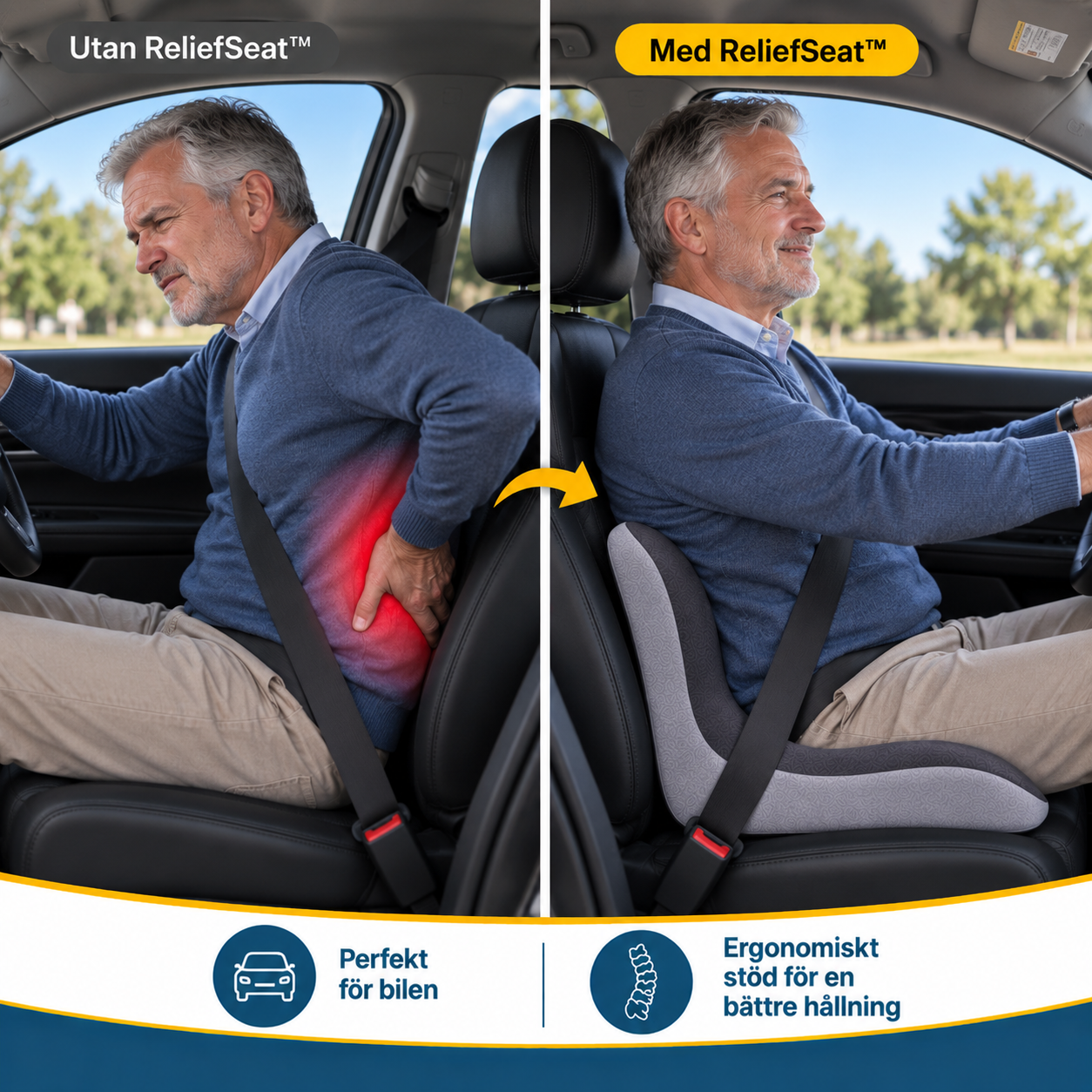 ReliefSeat™ — Ergonomisk sittkudde för tryckavlastning och stöd