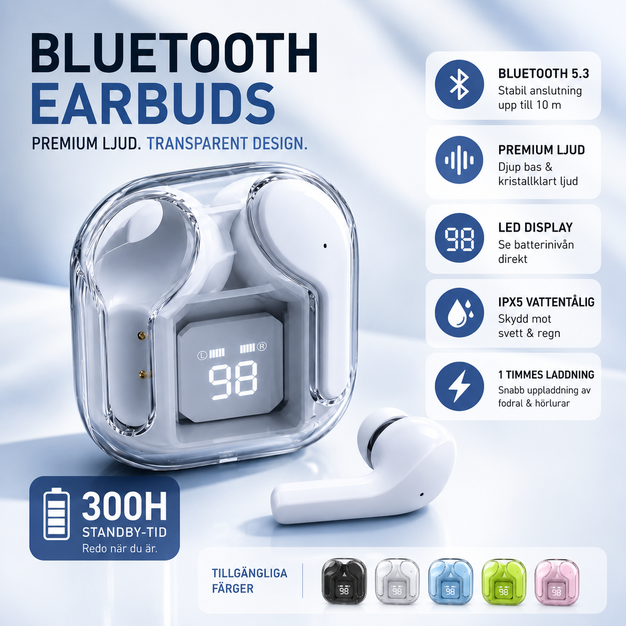 CrystalPods™ - Kristallklart ljud möter futuristisk transparent design 1+1 GRATIS