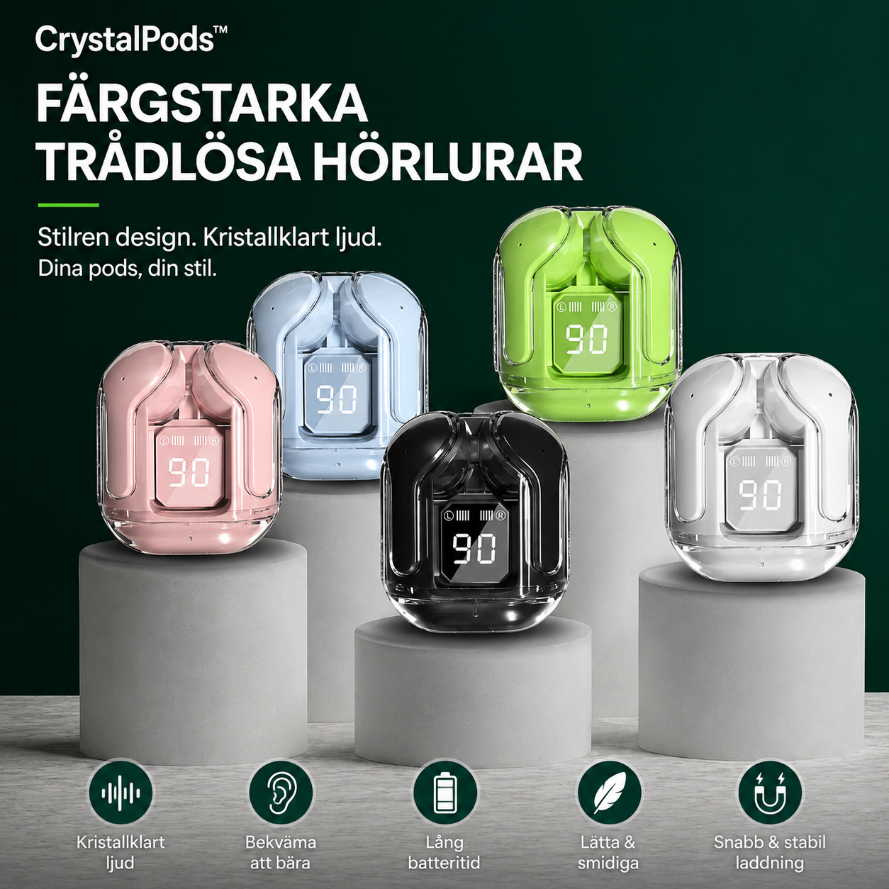 CrystalPods™ - Kristallklart ljud möter futuristisk transparent design 1+1 GRATIS