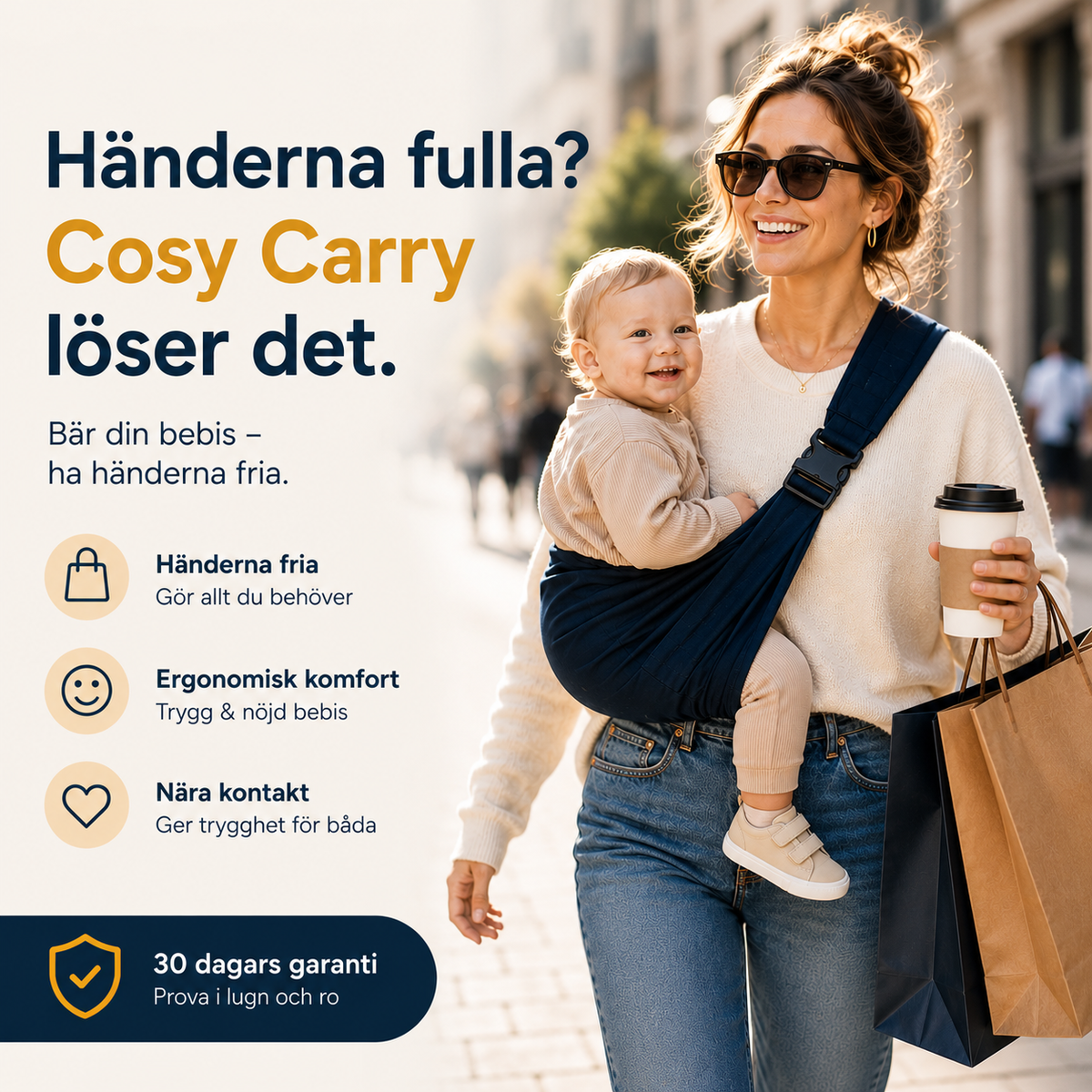 CosyCarry™ Bärslinga - Händerna fria, mindre ryggvärk