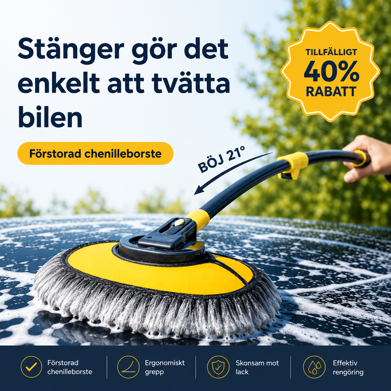 AquaSweep™ Tvättborste – Skinande Ren Bil Utan Repor - 40% RABATT