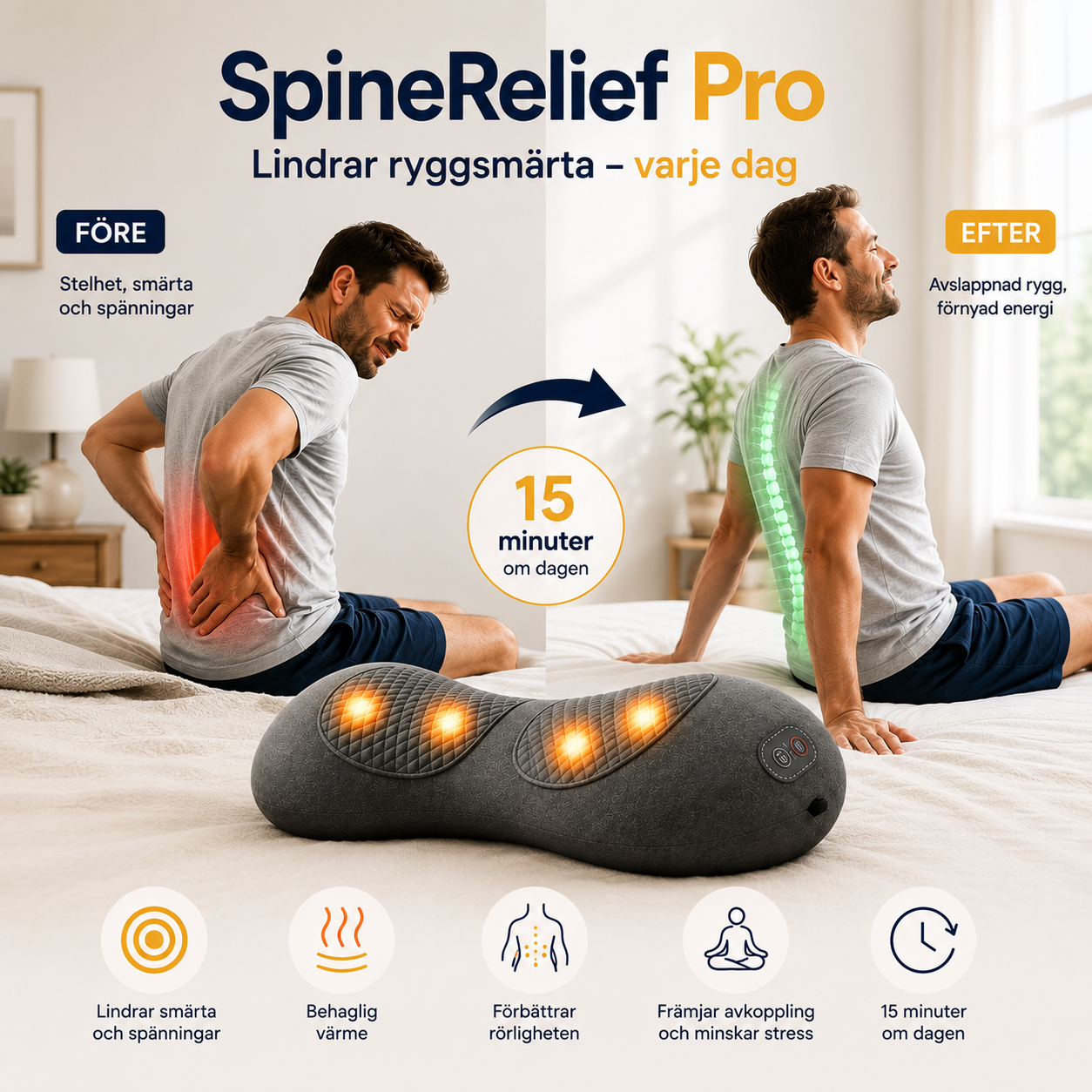 SpineRelief™ Pro – Elektrisk Ryggmassager med Värme mot Ryggsmärta